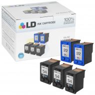 Bulk Set of 5 Remanufactured Replacement Ink Cartridges for HP 54 and 22 (3 Black, 2 Color)