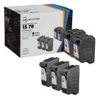 Bulk Set of 5 Remanufactured Replacement Ink Cartridges for HP 15 and 78 (3 Black, 2 Color)