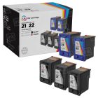 Bulk Set of 5 Remanufactured Replacement Ink Cartridges for HP 21 and HP 22 (3 BK, 2 CLR)