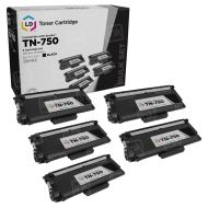 5 Pack Brother TN750 High Yield Black Compatible Toner Cartridges