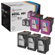 Bulk Set of 5 Remanufactured Replacement Ink Cartridges for HP 901XL  / HP 901(3 Black, 2 Color)