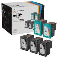 Bulk Set of 5 Remanufactured Replacement Ink Cartridges for HP 94 and 97 (3 Black, 2 Color)