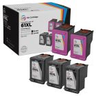 Bulk Set of 5 Remanufactured Replacement Ink Cartridges for HP 61XL (3 Black, 2 Color)