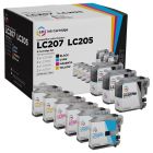 Set of 9 Brother Compatible LC207 and LC205 Ink Cartridges: 3BK & 2 each of CMY