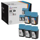 Bulk Set of 5 Remanufactured Replacement Ink Cartridges for HP 29 and 49 (3 Black, 2 Color)