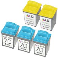 Inkjet Supplies for Lexmark Printers - Remanufactured Bulk Set of 5 Ink Cartridges 3 Black Lexmark 70 (12A1970) and 2 Color Lexmark 20 (15M0120)
