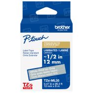 Brother OEM TZeML35 12mm (0.47") White on Matte Gray Tape
