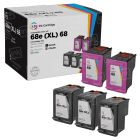 Set of 5 Remanufactured HP 68e Black & HP 68 Tri-Color Ink Cartridges (3 Black, 2 Tri-Color)